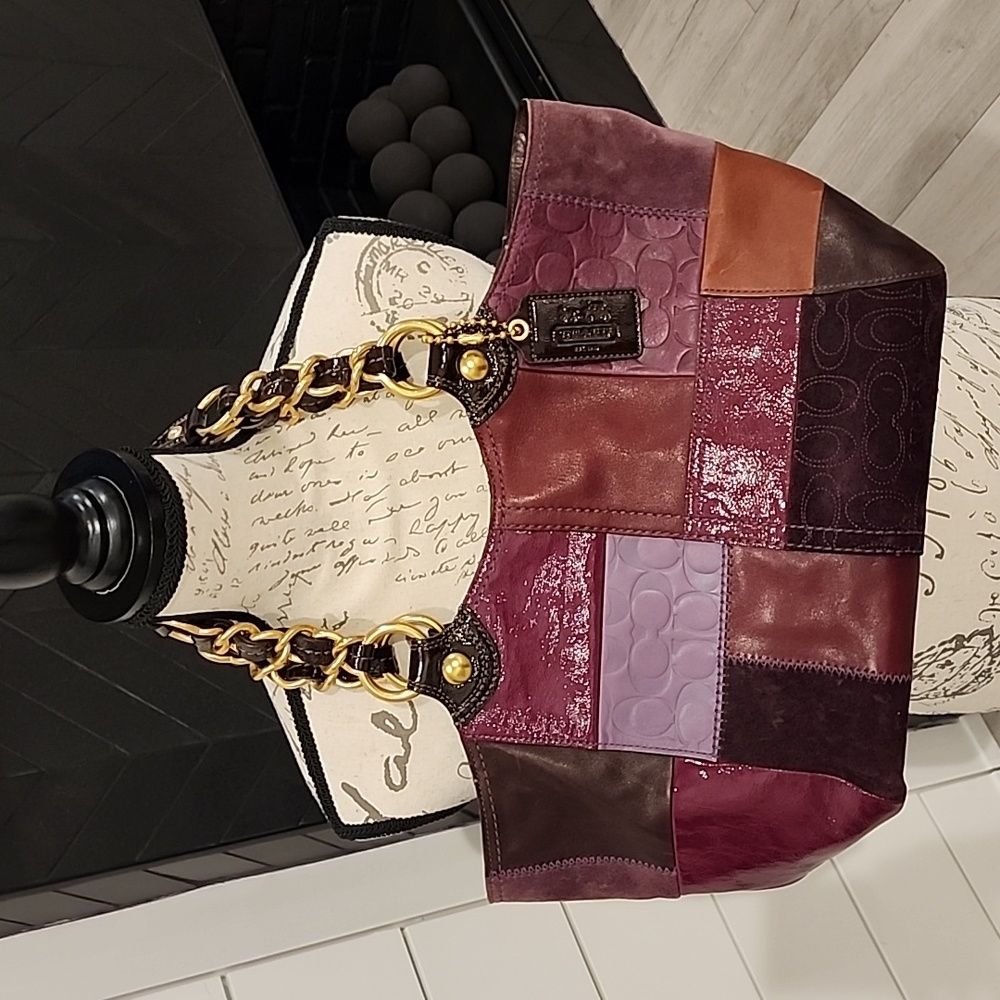 Coach patchwork tote brown and burgandy